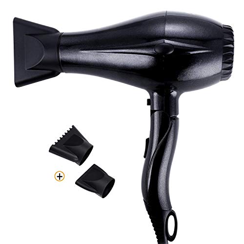 1875W Hair Dryer Professional Salon Hair Blow Dryer Lightweight Fast Dry Low Noise Blow Dryer with DC Motor and Concentrator Negative Ion,Black (Foldable)