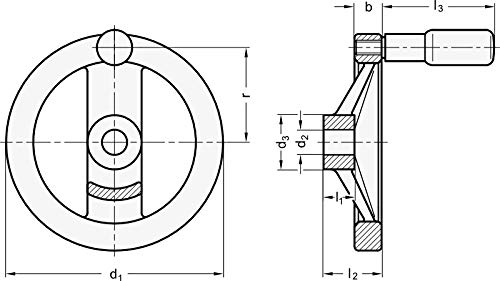 Handrad, mattschwarz beschichtet, ohne Griff/Bohrung 14mm