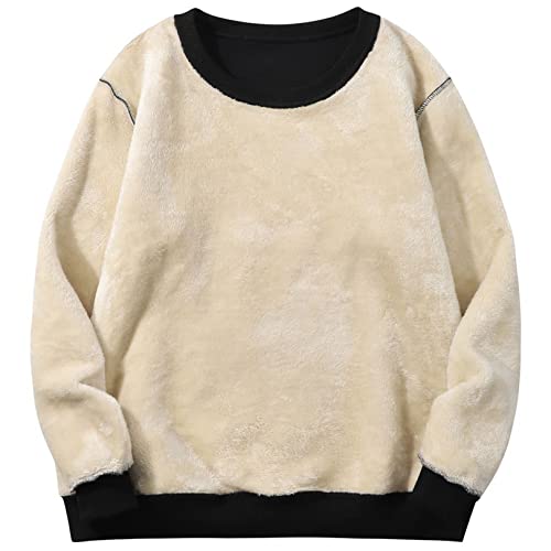 Flygo Mens Warm Soft Cozy Crewneck Sherpa Lined Fleece Sweatshirt Pullover Tops Winter Underwear(Black-M) #TOP2
