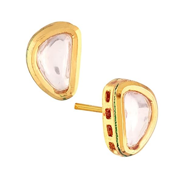 Accessher Traditional Style Gold Plated Delicate Vilandi Kundan Studded Casual Wear Stud Earrings with Push Back Closure for Women and Girls Pack of 1 Pair