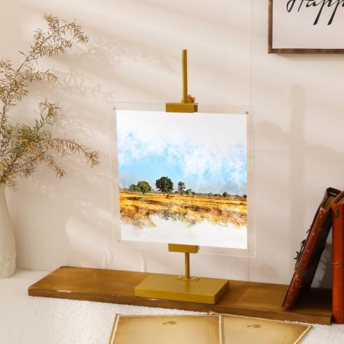 Yaocom Gold Adjustable Metal Easel Stand with Acrylic Floating Photo Frame 16.5" Tabletop Frame Stand for Display, Poster or Signs Floor Heavy Duty Easel for Weeding Home Exhibition Restaurant by Yaocom - Used condition - Image 5
