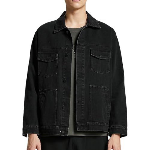 Image of Denim Jacket Men Vintage Autumn and Winter Tops Mens Denim Trucker Jacket