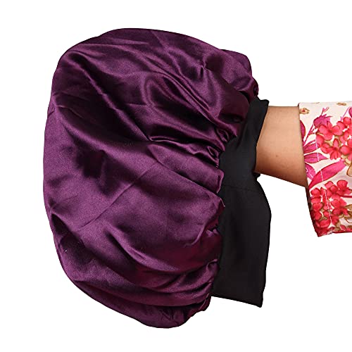 Image of Satin Silk Premium Sleeping caps, Comfortable & Soft Double layered Streachable Hair Bonnets For All Head Sizes & Hair Type, Night Care Routine - Pack Of 1 Pcs - Wine