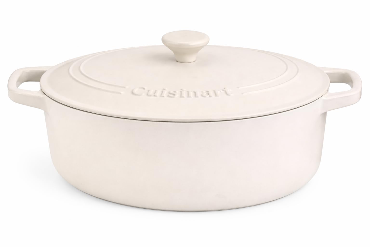 Cuisinart Chef's Classic Enameled Cast Iron Dutch Oven with Lid, Porcelain Enameled Interior, Oven Safe, Induction Compatible, 7-Quart, Oval, Matte Snow White