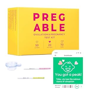 Combo Kit: 50 Ovulation Tests, 20 Pregnancy Tests & 70 Cups, Free Tracker app, SmileReader, OPKs, HPTs (140)