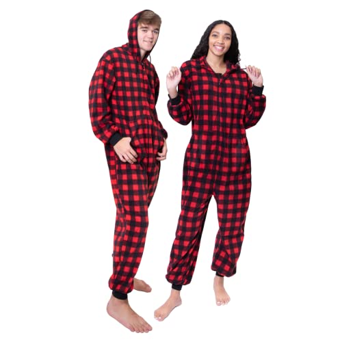 Amazon.com: Buffalo Plaid Fleece Hoodie Onesie Pajama Jumpsuit for