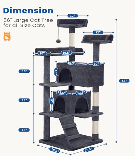 Torre para gatos multi-niveles 56 pulgadas gris oscuro miniatura 7