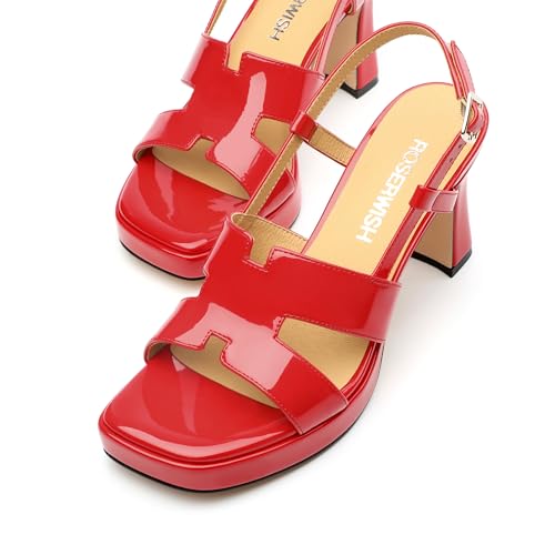 Image of ROSERWISH Heels for Women Chunky Block Platform High Heels Square Open Toe Strappy Heel Sandals Wedding Party Prom Fashion Slingback Dress Pump Sandals Shoes