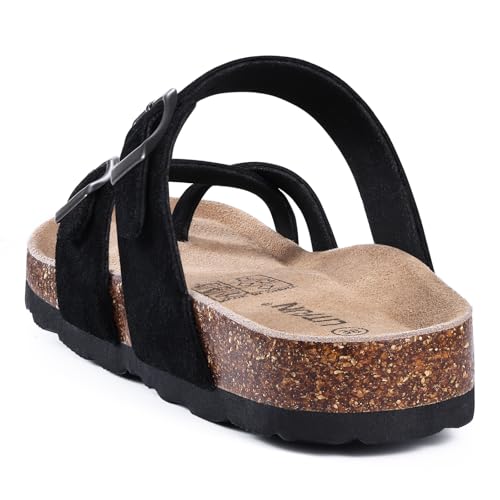 Litfun Women's Genuine Suede Cork Footbed Sandals Comfortable Summer Slides with Adjustable Buckle3