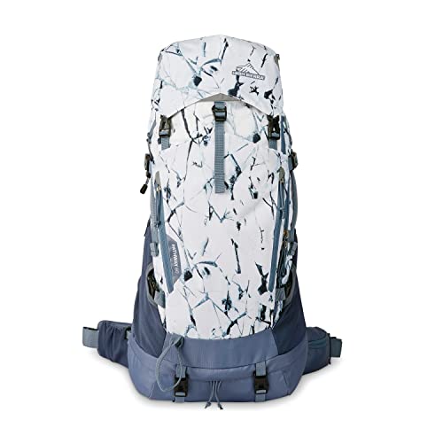 Image of High Sierra Pathway 2.0 Backpack with Hydration Storage Sleeve, for Hiking, Biking, Camping, Traveling, White Cracked Ice /Grey Blue, 60L