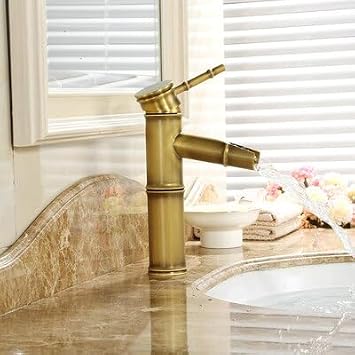 Basin Faucet Antique Brass Bamboo Style Vintage Bronze Finish Copper Sink Single Handle Hot and ColOneSize