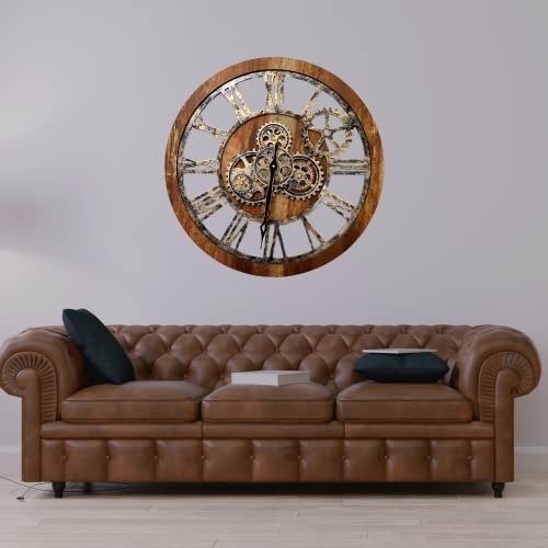 Improvinglife The Original Real Moving Gear Wall Clock Vintage Industrial Oversized Rustic Farmhouse (24 Inch (60Cm), Vintage Brown) #TOP2