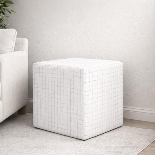 Image of HomePop 19 inch Square Ottoman - Natural Windowpane