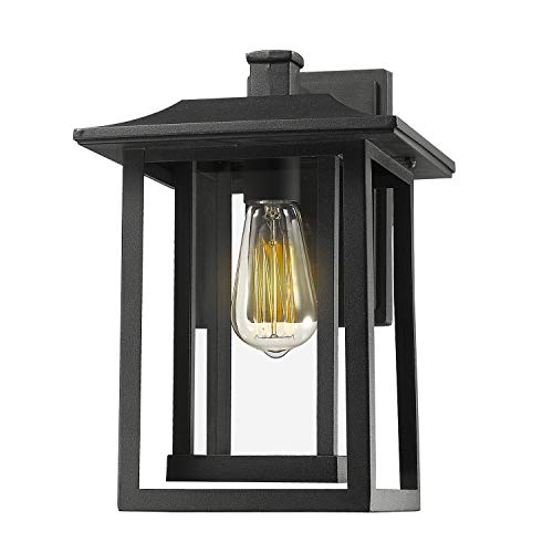 Hot Deals Beionxii Outdoor Wall Mount Light  Modern Exterior Porch Light Fixture, Sand Textured Black with Clear Glass(9"W x 13.5"H) - A197W-1PK