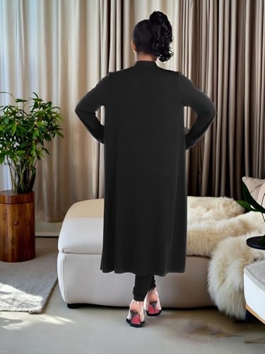 Image of Max2co Women 2 Piece Outfits Floral Long Sleeves Open Front Cardigan Cover up with Leggings High Waist Long Pants Set