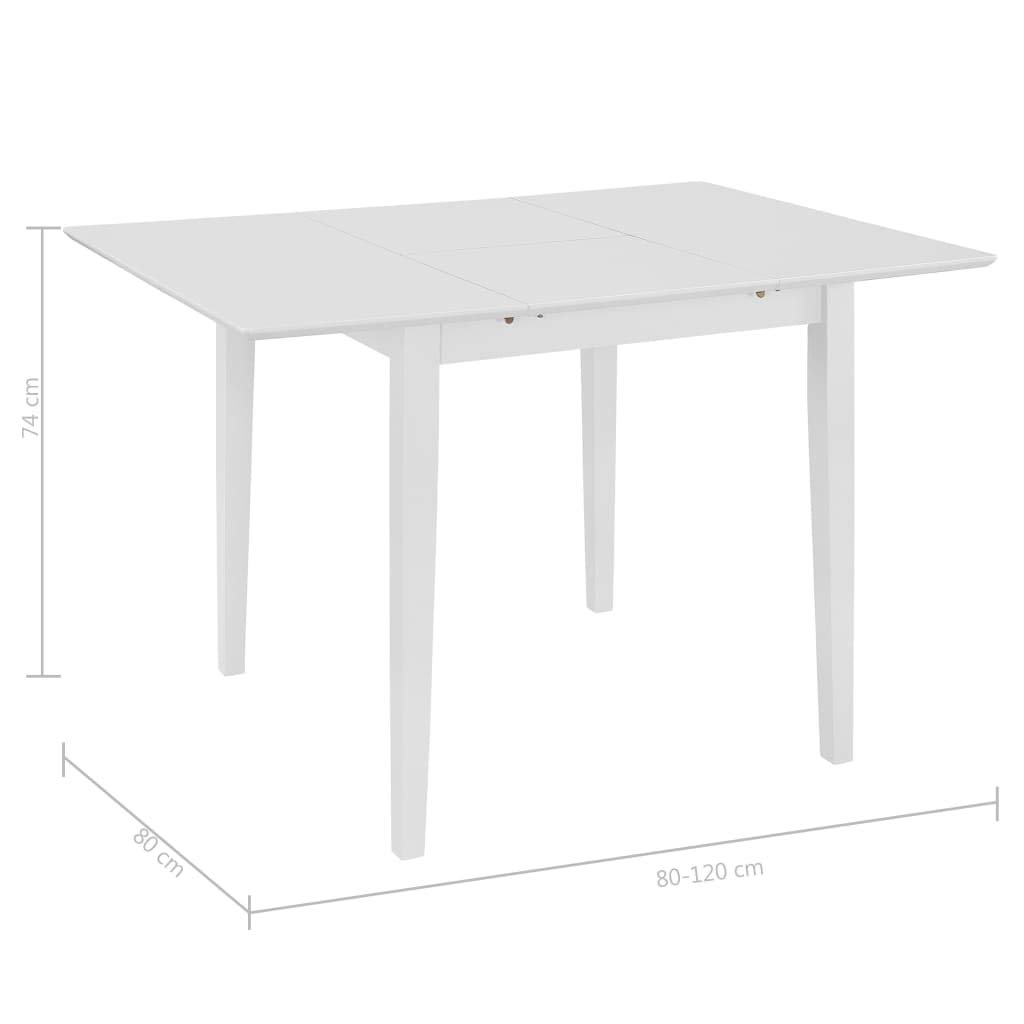 Wysuwany stół do jadalni, biały, 80-120 x 80 x 74 cm, z płyty MDF i litego drewna gumowego, stół kuchenny i stół do jadalni dla rodziny i gości, zajmuje mało miejsca i wszechstronny, na