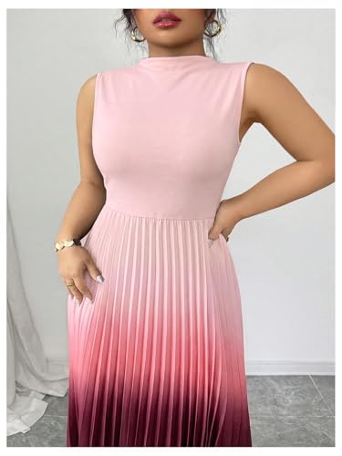 Image of SOLY HUX Women's Plus Size Summer Ombre Sleeveless Flowy Maxi Dress | Birthday, Pleated A Line, Mock Neck, Formal Outfits,Cocktail, Wedding, Graduation