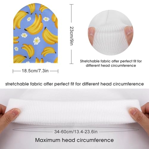 Cartoon Banana and Flower Pattern Kids Beanie Hat for for Girls Boys Children Cap Winter Knitted Chemo Cancer Headwear Accessories Gifts Decoration Black2