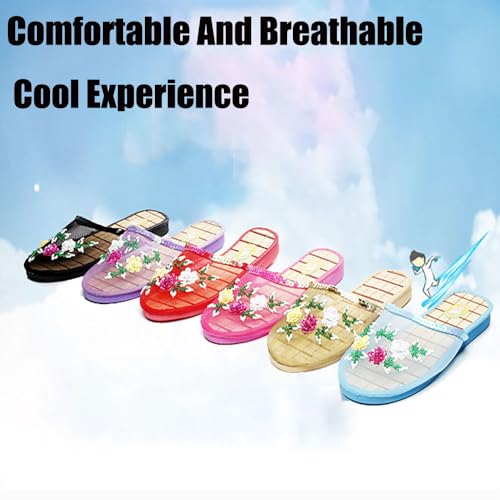 Chinese Slippers For Women, Chinese Mesh Floral Slippers, Breathable Mesh Bamboo Flats Slippers Sandal2