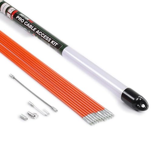 Pro 10M Cable Access Rod and Accessories Kit Set - 14 Pieces Including 10 x 1m Rods Electricians Puller Rods Wires Draw Push Pulling Blue
