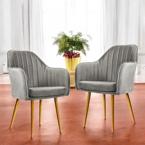 Image of Set of 2 Accent Chair for Living Room | Modern Armchair in Soft Velvet Fabric with Sturdy Legs | Premium Chair for Home Living Room Bedroom Restaurent | (Gold Legs, Grey)