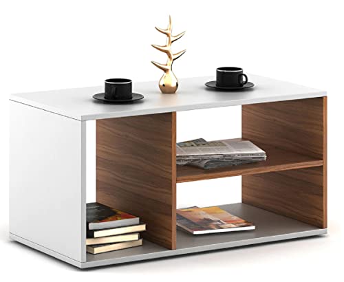 Image of MAMTA Decoration Engineered Wood Center Coffee Table with Storage for Living Room Home Wooden Tea Tables Furniture (Walnut and White)