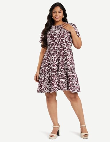 Image of Amazon Brand - Symbol Women Rayon Fit and Flare One Piece Knee Length Tiered Dress (Available in Plus Sizes)