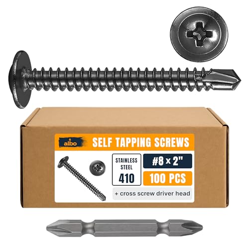 ALBO 100 PCS, #8 x 2 Black Self Tapping Screws for Metal, Stainless Steel Self Drilling Screws with...