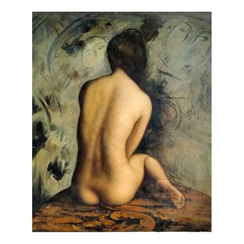MORANA Cuadro pintado a mano – Óleo sobre lienzo 50 x 60 cm – Retrato artístico de mujer – Colocación sentada sobre fondo pintórico – Homenaje al arte – Producto artesanal Made in Italy
