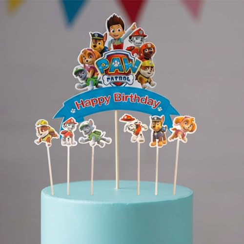 Image of Wanna Party Paw Theme Happy Birthday Cake Topper Set | Kids Cartoon Cake Decoration for Boys Birthday Decoration Items (Pack of 3)