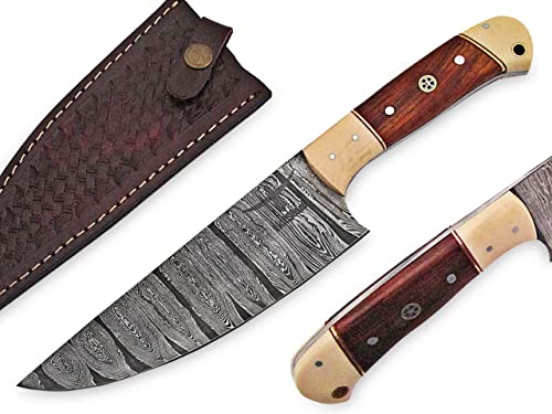 HotSteel Damastmesser, Küchenmesser, Allzweckmesser mit Lederscheide, Damaszener Stahl, Ultrscharf Cover