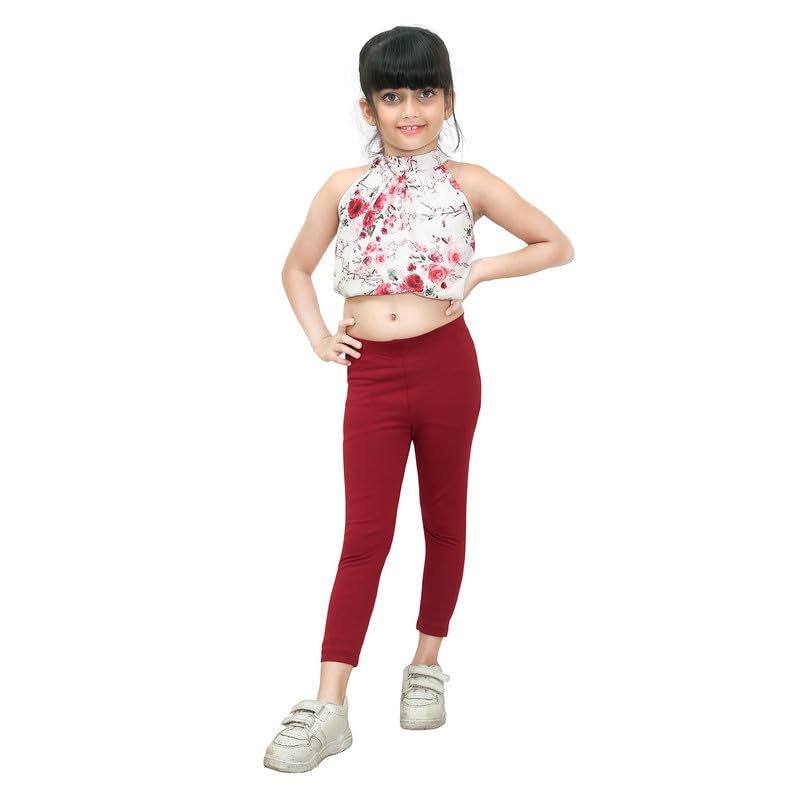 Image of ONE SKY Girls Ankle Length Leggings, Breathable Kids Wear, Versatile Tights for Girls, Stretchable, Easy to Care Slacks, Comfort Girls Leggings