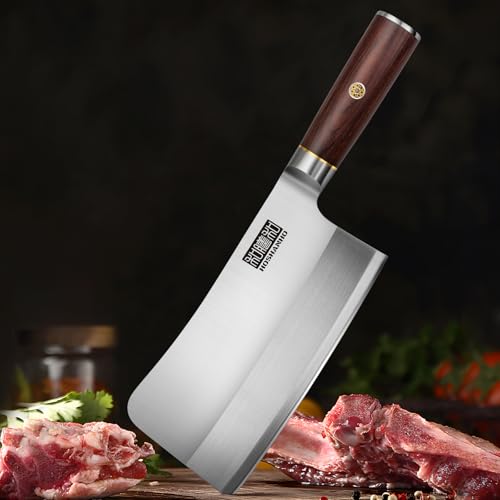HOSHANHO Meat Cleaver Knife for Meat Cutting, Powder Steel and High Carbon Steel Butcher Cleaver Knife, Chinese Cleaver with Ergonomic Wooden Handle for Home Kitchen and Restaurant - Image 7