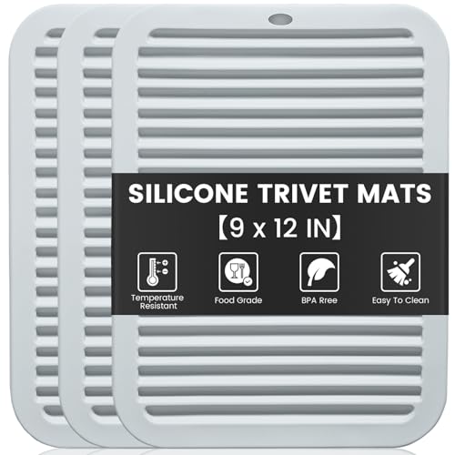 Comparison: Best Trivet For Quartz Countertops 2 TOPULORS 3 PCS Silicone Trivets for Pots and Pans 9"x12" Heat Resistant Mat Hot Pads for Kitchen Quartz Countertops - Dish Drying Mat Non-Slip Potholders Pot Holders Trivets for Hot Dishes - Gray