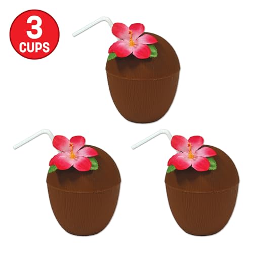 Beistle Plastic Coconut Cups 3 Piece, 16 oz, Multicolor by Beistle - Image 4