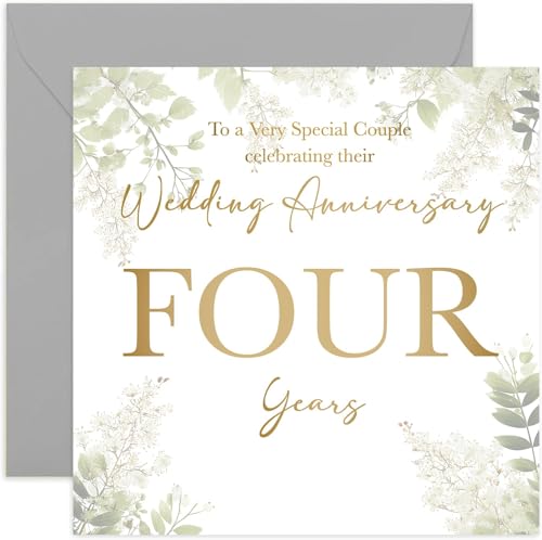 4th Wedding Anniversary Card - Four Year Anniversaries - Gift for Special Couple Celebrating - Fourth Wedding Anniversary - Eucalyptus Botanical Design