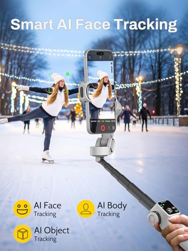 Image of AOCHUAN Smartphone Gimbal Stabilizer for iPhone & Android, 3-Axis Phone Gimbal with Bluetooth Remote Control, Built-in 7.8 inch Extendable Rod, Face Tracking, Video Stabilizer - Smart V8 Kit White