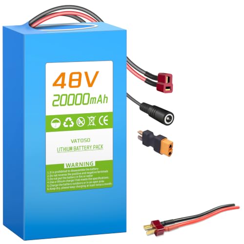 VATOSO 48V 20Ah Lithium-ion Battery Pack Built-in 30A BMS T-Plug Ready XT60 Adapter for 100W-1000W Electric Bikes Scooters ATVs Electric Dirt Bikes and DIY Projects (48V20Ah)