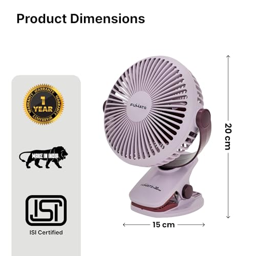 Image of The Better Home Fumato Mini Personal Clip Rechargeable Fan 10 W | 3 Speed USB C Charging | BLDC Silent Motor | 2000 mAh Battery | Up to 6 Hour Backup | Plum Purple