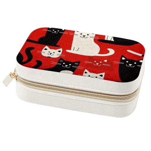 Boîte à bijoux portable chat noir et blanc pour boucles d'oreilles