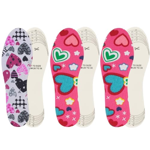 Palmilhas crianças 3 pares, palmilhas crianças recortáveis, palmilha de esponja com inserções respiráveis de sapatos de látex, tamanho para cortar suave substituição