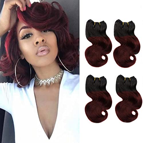 Body Wave Short Human Hair Bundles Ombre Two Tone 4 Bundles 9A 100% Unprocessed Brazilian Virgin Human Hair Weave Body Wave Bundles Hair Extensions Ombre Color (10 inch,T1B/99J#)