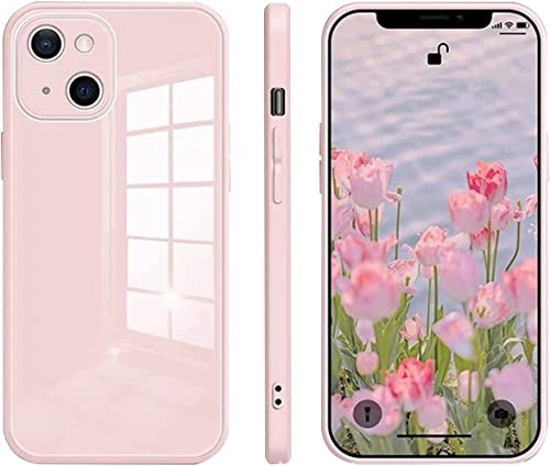 Coque iPhone 13 rose en silicone souple et dos en verre trempé transparent anti-rayures