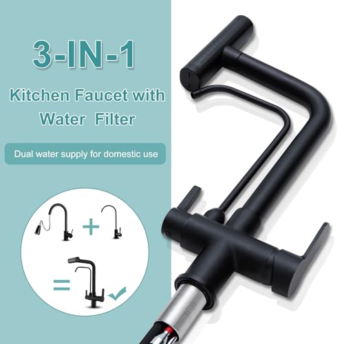 KINKIB Waterfall Kitchen Faucet with Filter - Pull Down Kitchen Faucet with 4 Spray Modes, RO System Compatible, Dual Handle Lead-Free Brass Design, Matte Black by KINKIB - Image 2