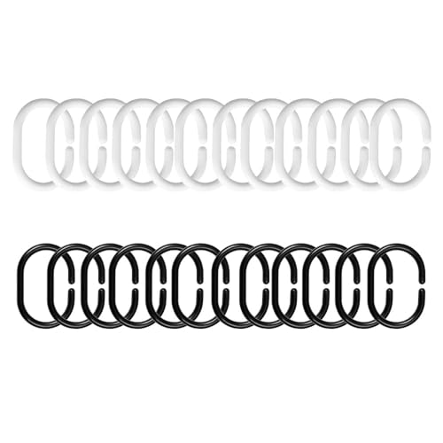 Duschvorhangringe, 24 Pcs Kunststoff Duschvorhang Haken, Ringe für Duschvorhang in C-Form, Vorhang Aufhängeringe