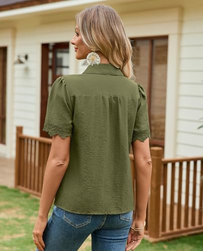 Image of siliteelon Womens Summer Button Down Lace Blouses Lapel Trim Dress Casual Shirts 2026 Fashion Business Short Sleeve Tops