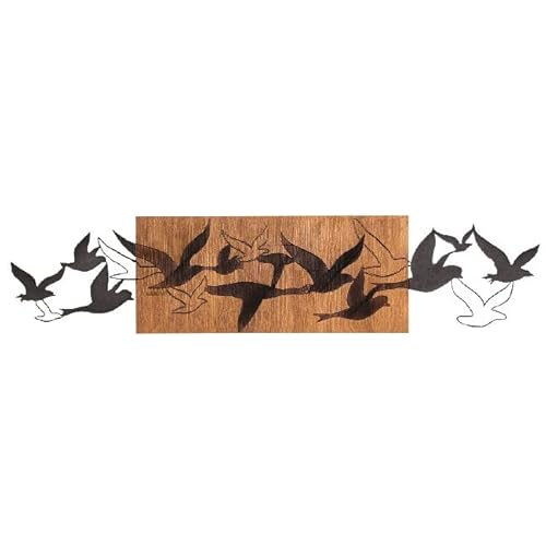 Decoración de metal y madera Aves Voladoras - Wall Art Muro - para dormitorio, salón, salón, entrada - Negro de metal, madera, 111 x 3 x 24,5 cm Cover