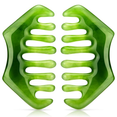 Geiserailie 2 Pcs Jade Combs Esthetician Supplies Massage Stone Hair Gua Sha Scraping Scalp Comb Facial Massage Tool Handheld Head Tools Head Caring Therapy Mother's Day for Women(Elegant Style)