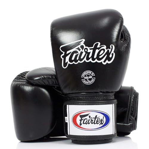 Fairtex BGV1BR Muay Thai Boxing Breathable Gloves for Men, Women, Kids | MMA Gloves, Kickboxing, Gym, Workout | Premium Quality, Light Weight & Shock Absorbent 16 oz Boxing Gloves-Black