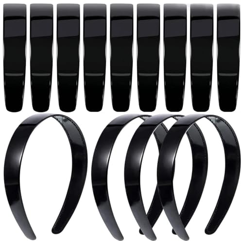 Image of Diversa Solid Plastic Headbands for Girls & Women, Hairband for School, Everyday Use Plain Broad Headband, 1 Inch Headband with Teeth, Pack of 6 (Black PK6)